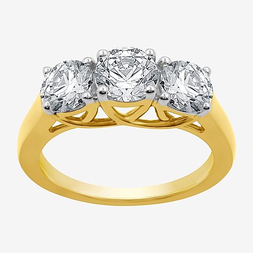 (G / SI1-SI2) Womens 2 1/4 CT. T.W. Lab Grown White Diamond 10K Gold Round 3-Stone Engagement Ring, 8, Yellow