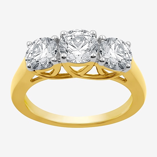(G / SI1-SI2) Womens 2 1/4 CT. T.W. Lab Grown White Diamond 10K Gold Round 3-Stone Engagement Ring