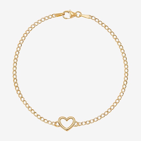 Womens 14K Gold Hollow Heart Link Bracelet