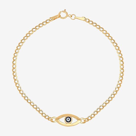 Womens 14K Gold Evil Eye Charm Bracelet