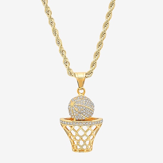 Steeltime Basketball Mens 2 1/4 CT. T.W. White Cubic Zirconia 18K Gold Over Stainless Steel Hypoallergenic 24 Inch Pendant Necklace
