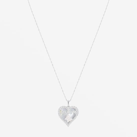 Womens White Mother Of Pearl Sterling Silver Heart 18 Inch Pendant Necklace