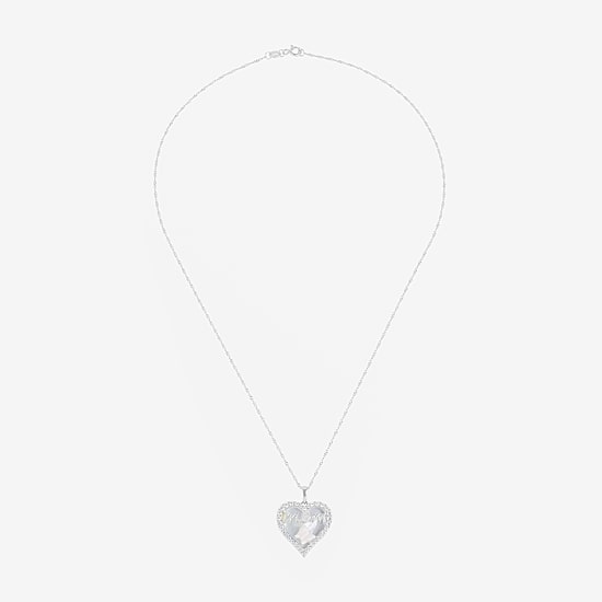 Womens White Mother Of Pearl Sterling Silver Heart 18 Inch Pendant Necklace