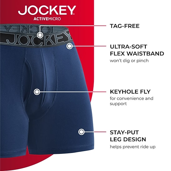 Jockey Active Microfiber Mens 3 Pack Boxer Briefs 9142