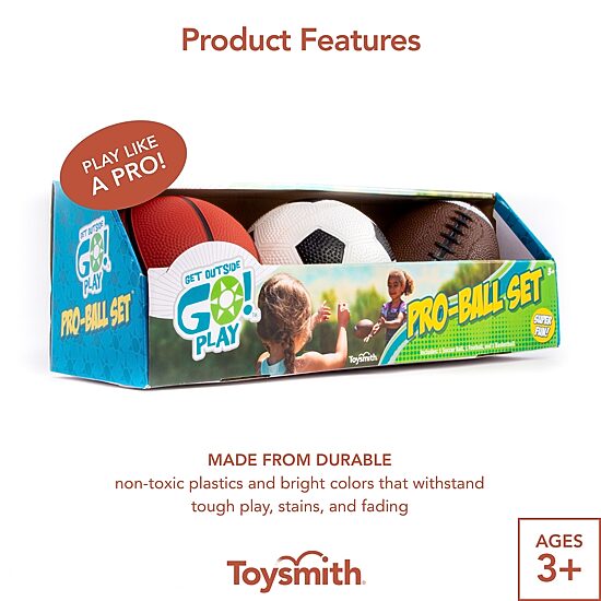Toysmith Toysmith Get Outside Go Pro-Ball Set Pack Of 3 (5-Inch Soccer Ball6.5-Inch Football And 5-Inch Basketball) Outdoor Play Set