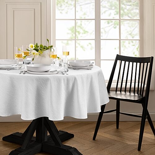 Continental Solid Texture Water and Stain Resistant Tablecloth, 70" Round - White