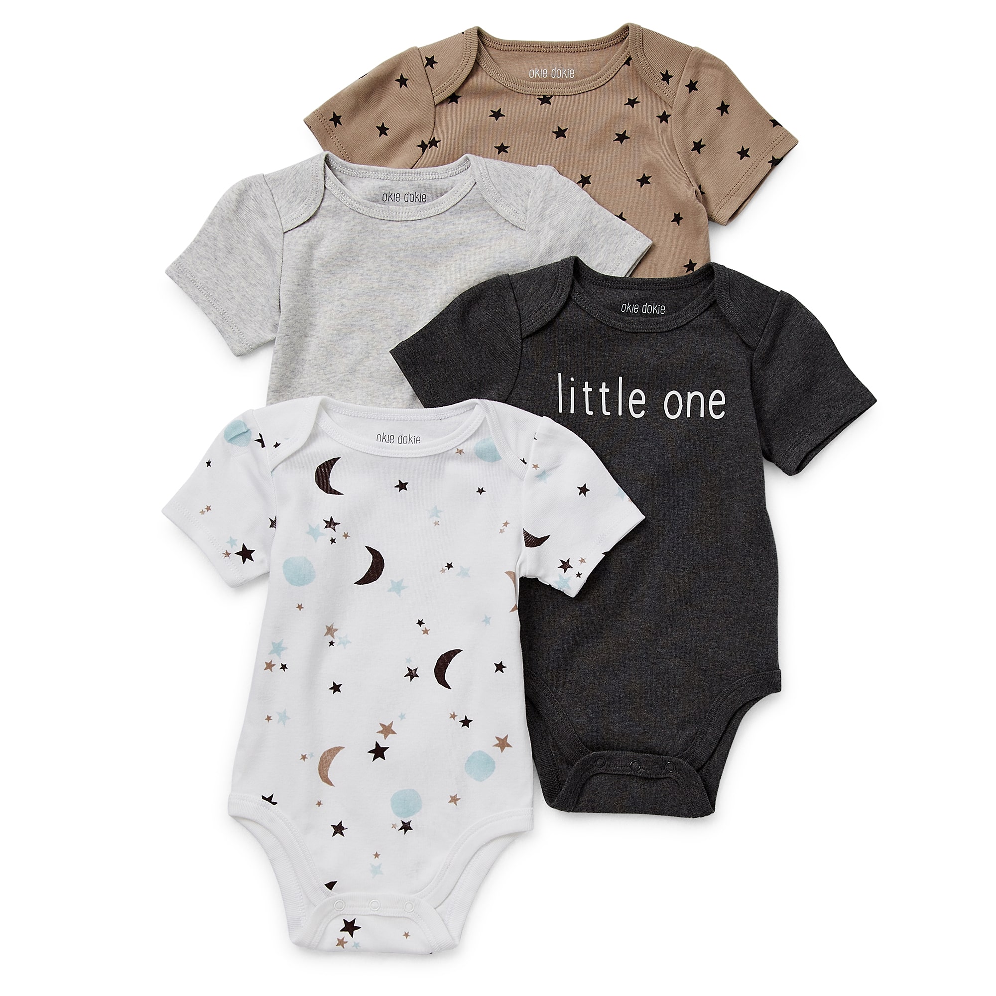 Okie Dokie Baby Unisex Crew Neck Short Sleeve Rib Rib 4-pc. Bodysuit