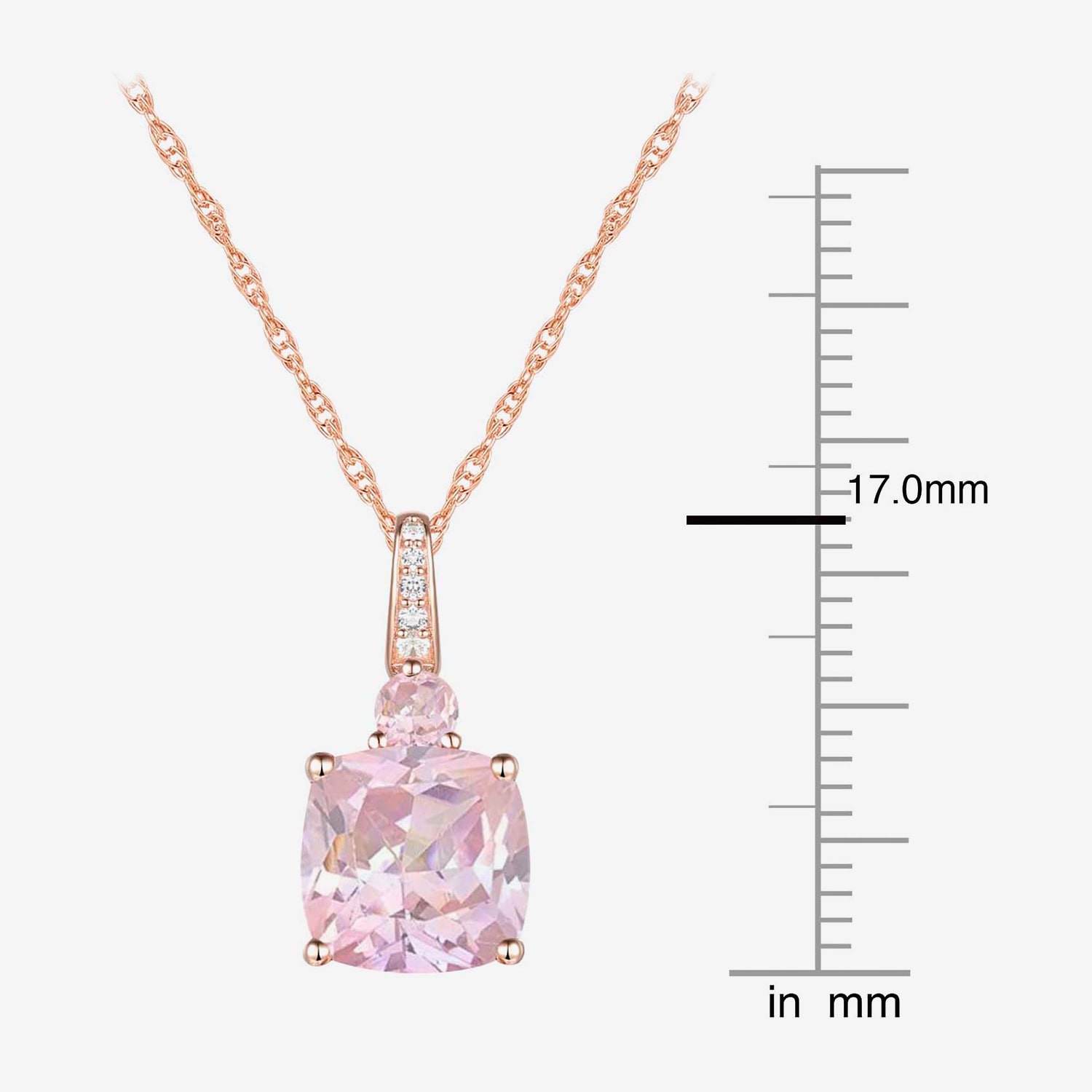 Womens Lab Created Pink Sapphire 14K Rose Gold Over Silver Cushion 18 Inch Pendant Necklace