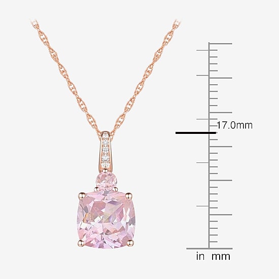 Womens Lab Created Pink Sapphire 14K Rose Gold Over Silver Cushion 18 Inch Pendant Necklace