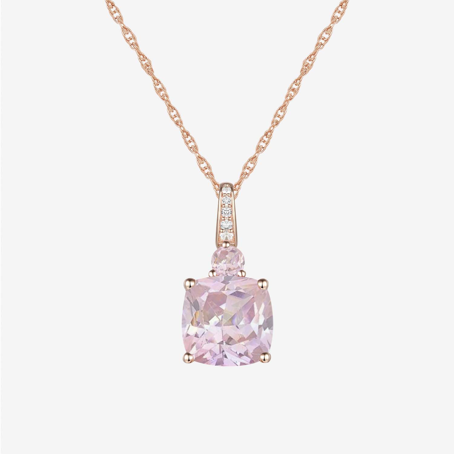 Womens Lab Created Pink Sapphire 14K Rose Gold Over Silver Cushion 18 Inch Pendant Necklace