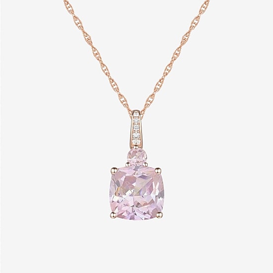Womens Lab Created Pink Sapphire 14K Rose Gold Over Silver Cushion 18 Inch Pendant Necklace