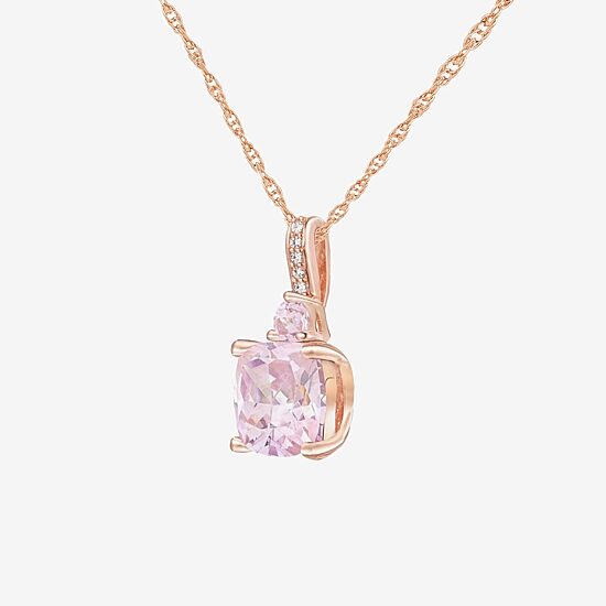 Womens Lab Created Pink Sapphire 14K Rose Gold Over Silver Cushion 18 Inch Pendant Necklace
