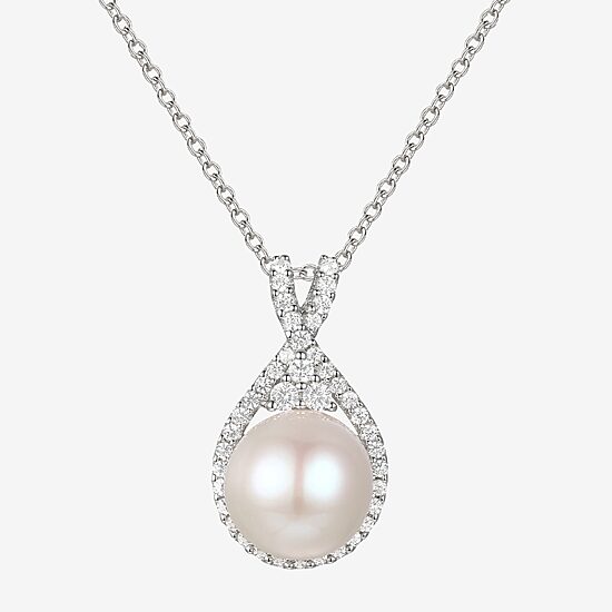 Womens Dyed White Cultured Freshwater Pearl Sterling Silver 18 Inch Pendant Necklace