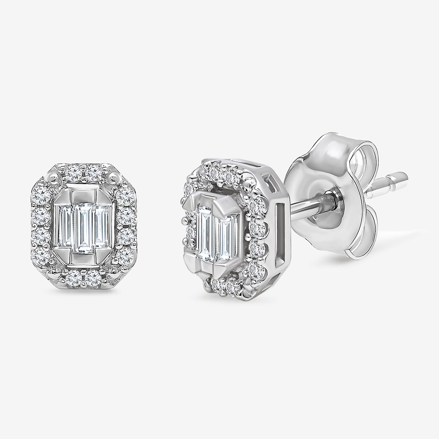 (I1/ I) 1/5 CT. Lab Grown White Diamond Sterling Silver 6.8mm Rectangular Stud Earrings
