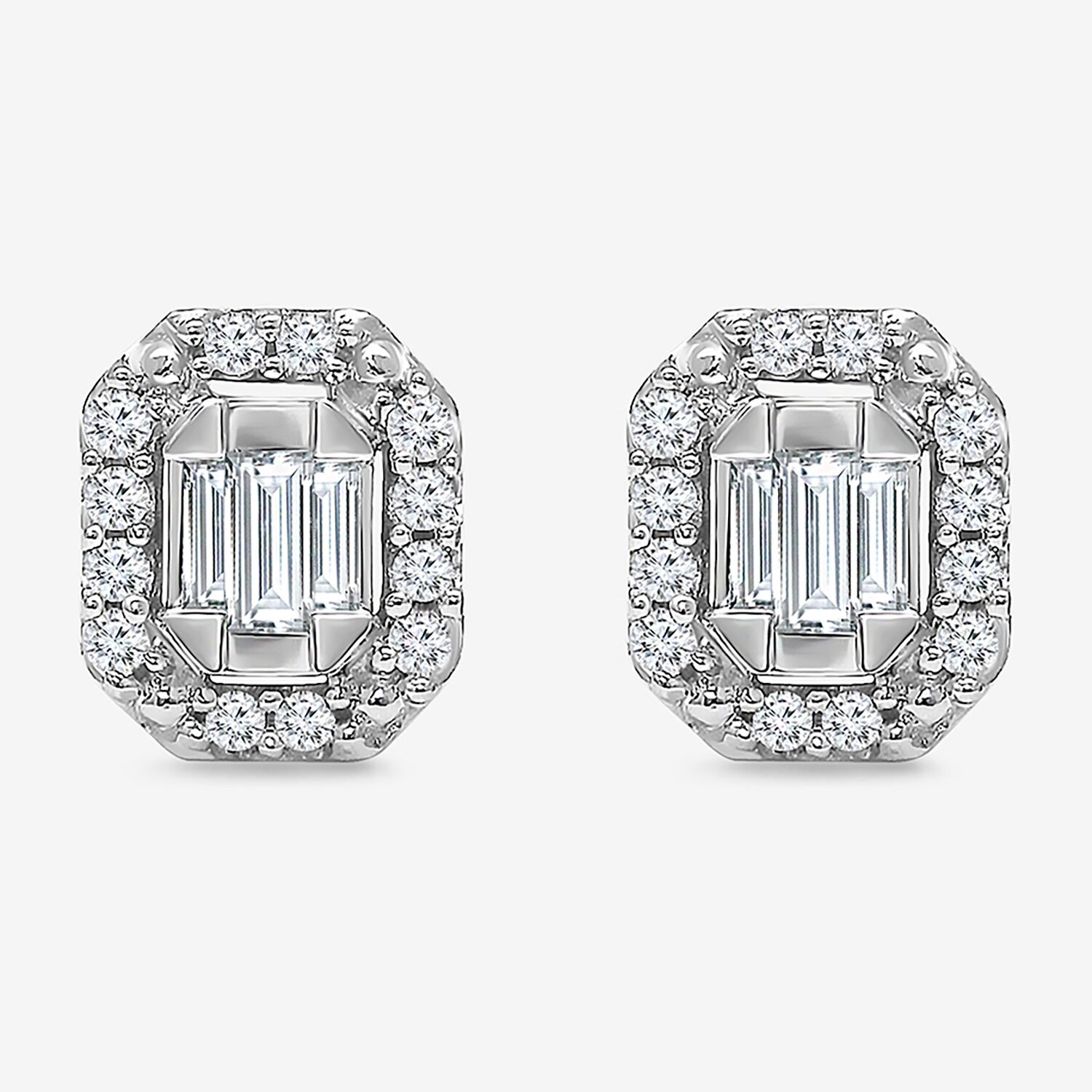 (I1/ I) 1/5 CT. Lab Grown White Diamond Sterling Silver 6.8mm Rectangular Stud Earrings