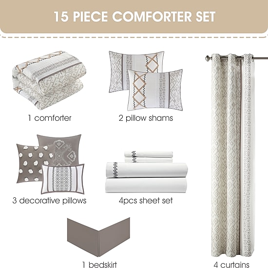 Stratford Park Quinn 15-pc. Geometric Midweight Comforter Set
