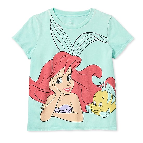 Disney Collection Little & Big Kid Girls Crew Neck Short Sleeve Regular Fit Ariel Princess The Little Mermaid Graphic T-Shirt