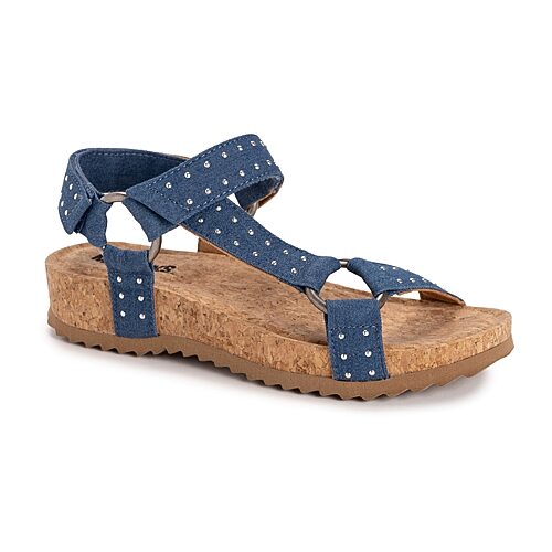 Muk Luks Piper Womens Footbed Sandals, 9 Medium, Blue