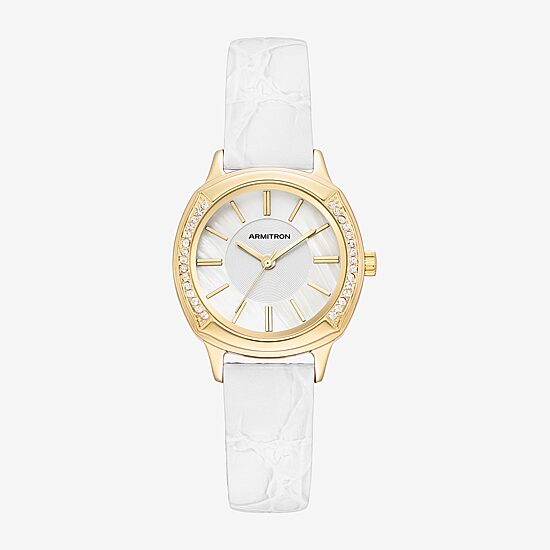 Armitron Womens White Leather Strap Watch 75-5977mpgpwt