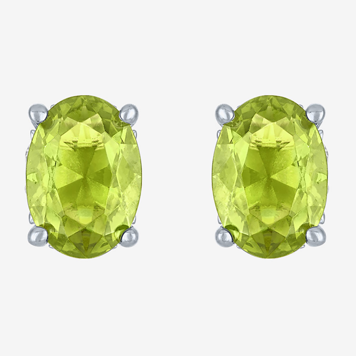 Genuine Green Peridot Sterling Silver 7mm Oval Stud Earrings