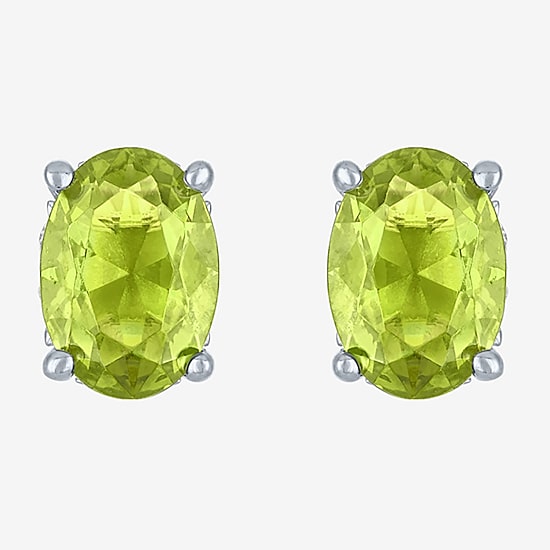 Genuine Green Peridot Sterling Silver 7mm Oval Stud Earrings