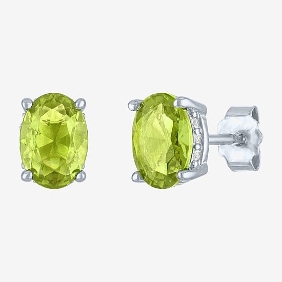 Genuine Green Peridot Sterling Silver 7mm Oval Stud Earrings