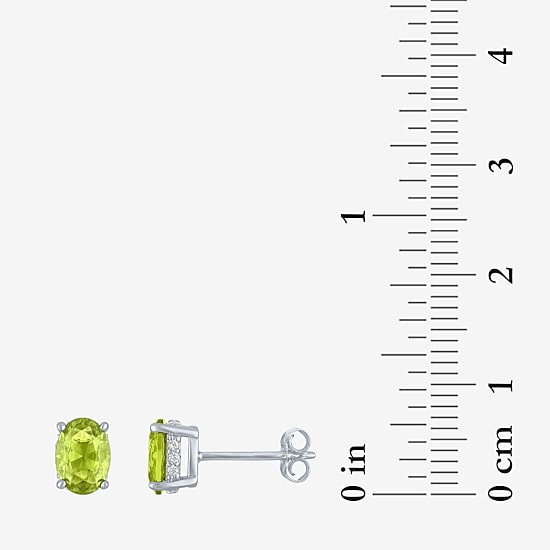 Genuine Green Peridot Sterling Silver 7mm Oval Stud Earrings
