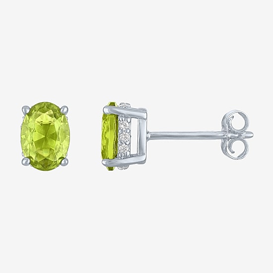 Genuine Green Peridot Sterling Silver 7mm Oval Stud Earrings