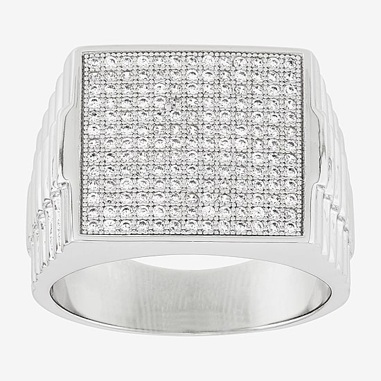 Mens Cubic Zirconia Sterling Silver Square Fashion Ring