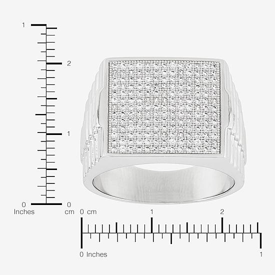 Mens Cubic Zirconia Sterling Silver Square Fashion Ring