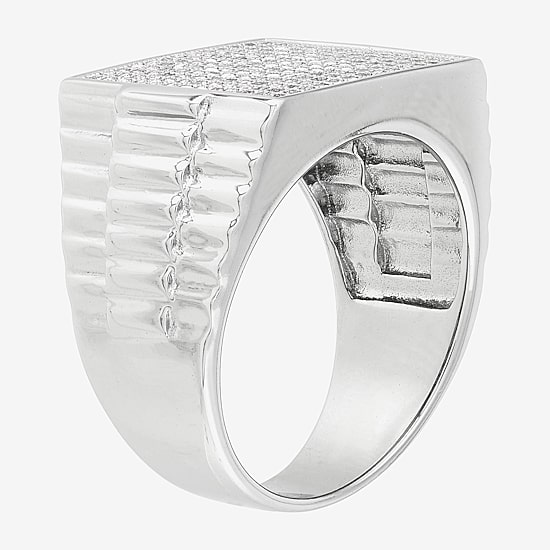Mens Cubic Zirconia Sterling Silver Square Fashion Ring
