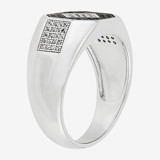 Mens Black Cubic Zirconia Sterling Silver Diamond Fashion Ring
