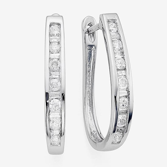 1/2 CT.T.W. Natural Diamond 10K White Gold Hoop Earrings