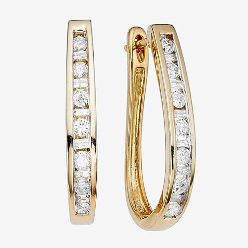 1/2 CT.T.W. Natural Diamond 10K Yellow Gold Hoop Earrings, One Size, Yellow