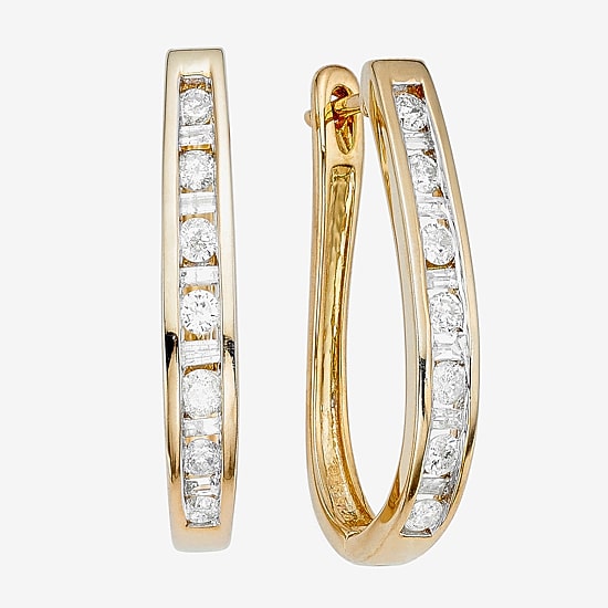 1/2 CT.T.W. Natural Diamond 10K Yellow Gold Hoop Earrings