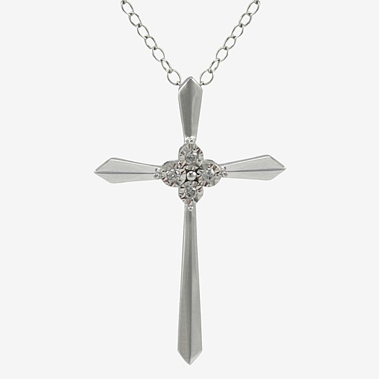 Diamond-Accent Cross Pendant Necklace 10K White Gold