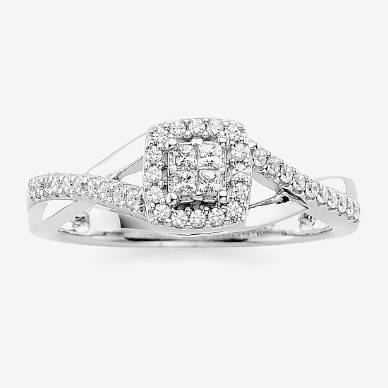 1/10 CT.T.W. Natural Diamond 10K White Gold Princess-Cut Quad Promise Ring