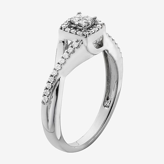 1/10 CT.T.W. Natural Diamond 10K White Gold Princess-Cut Quad Promise Ring