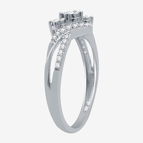 (I-J / I3) Womens 1/4 CT. T.W. Natural White Diamond 10K Gold Crossover Side Stone Promise Ring