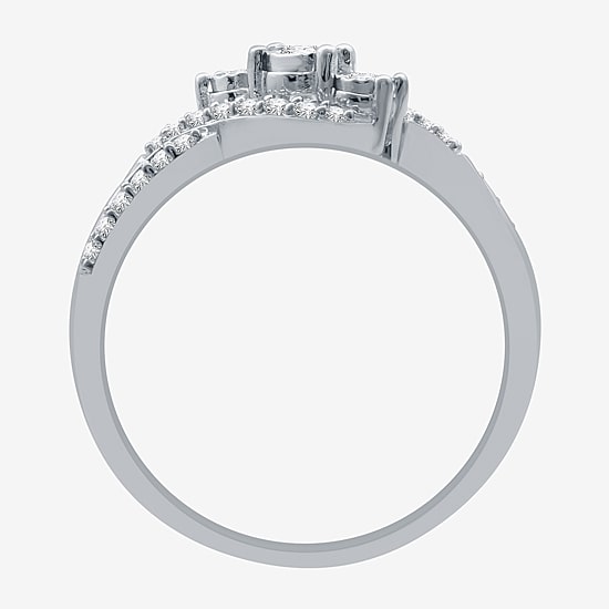 (I-J / I3) Womens 1/4 CT. T.W. Natural White Diamond 10K Gold Crossover Side Stone Promise Ring
