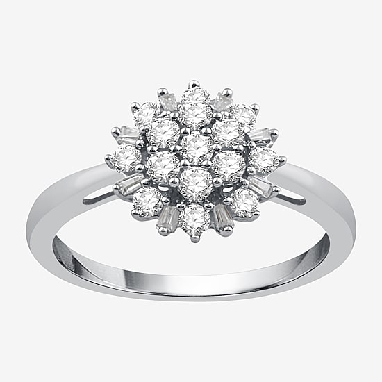 Diamond Blossom (I-J / I3) Womens 1/2 CT. T.W. Natural White Diamond 10K Gold Cluster Cocktail Ring
