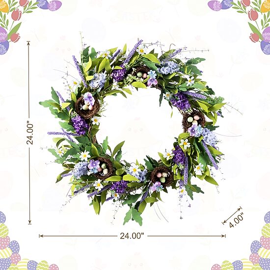 Glitzhome 24"D Easter Lavender And Bird Nest Wreath
