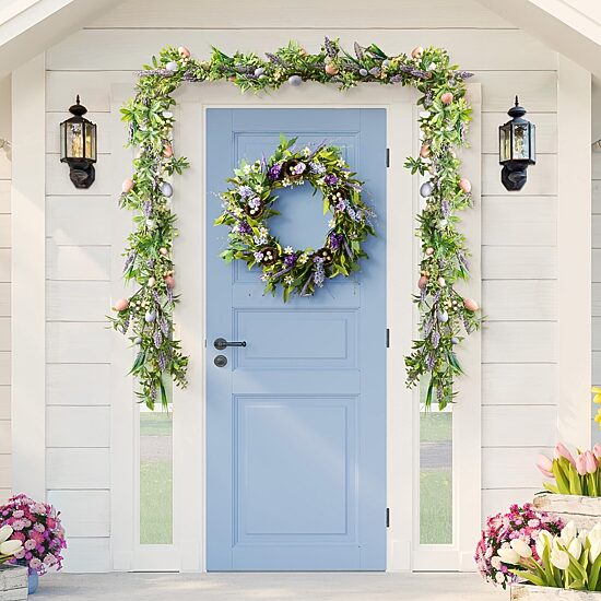 Glitzhome 24"D Easter Lavender And Bird Nest Wreath