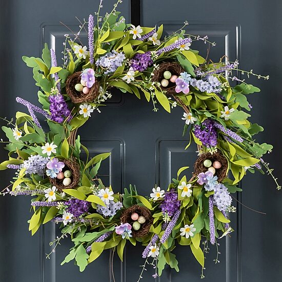 Glitzhome 24"D Easter Lavender And Bird Nest Wreath