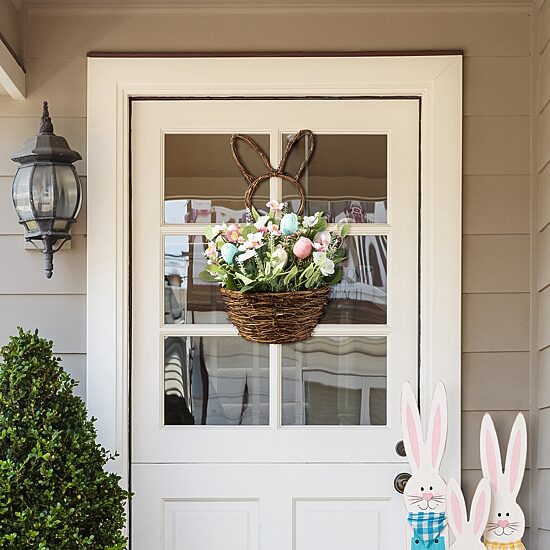 Glitzhome 18" Egg And Flower Bunny Shaped Basket Centerpiece