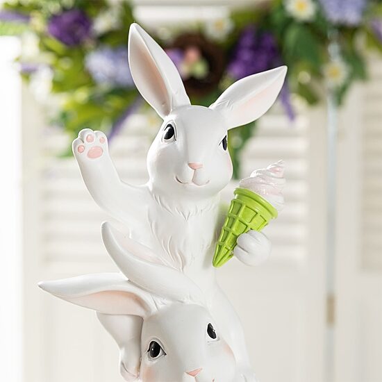 Glitzhome 18" Resin Stacked Bunny With Macaron Easter Tabletop Decor