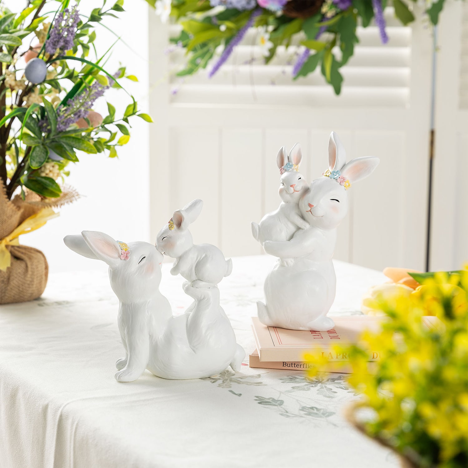 Glitzhome Bunny Mom And Baby Easter Tabletop Decor
