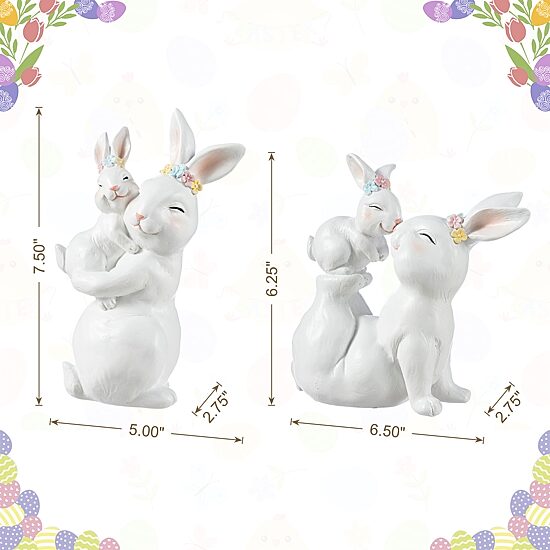 Glitzhome Bunny Mom And Baby Easter Tabletop Decor