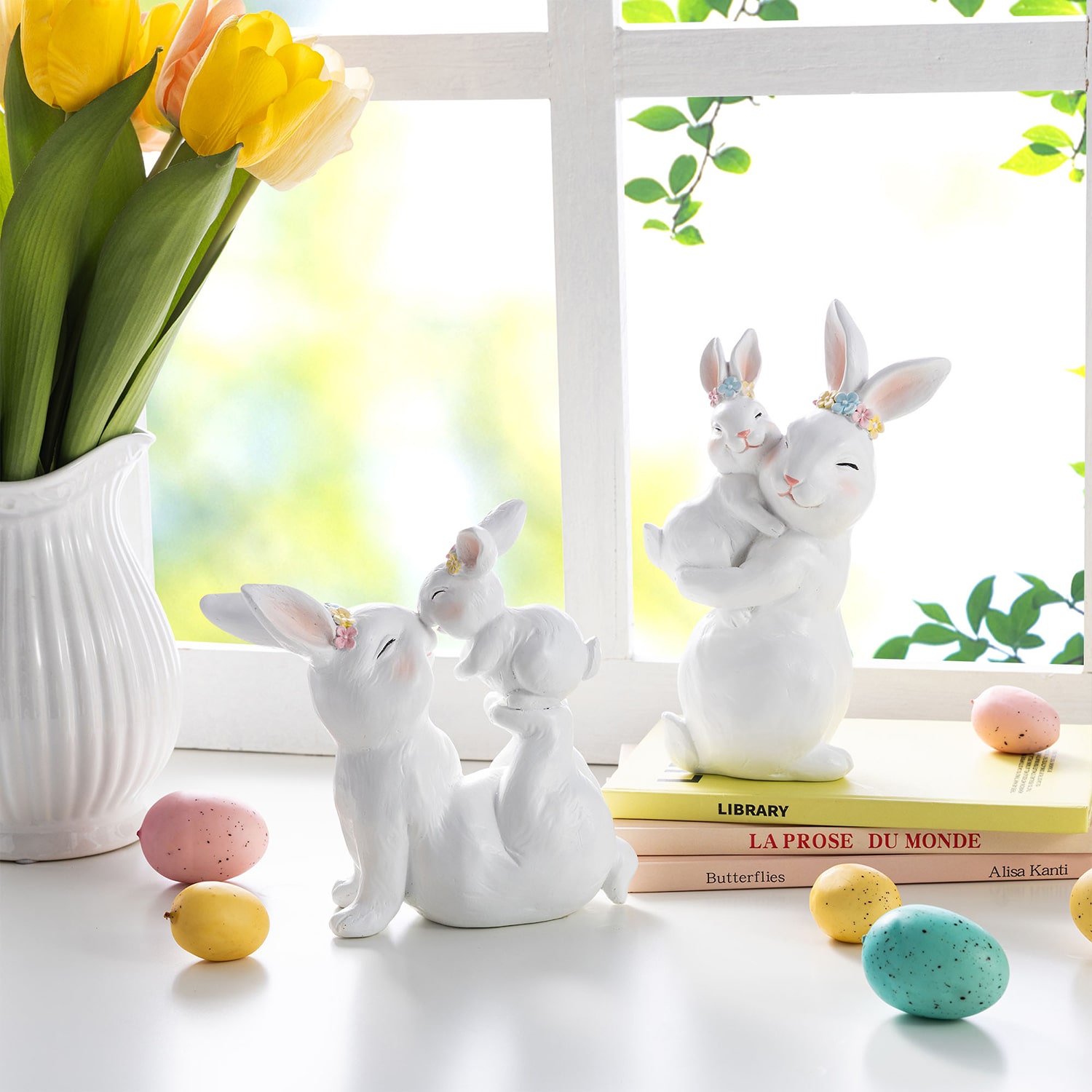 Glitzhome Bunny Mom And Baby Easter Tabletop Decor