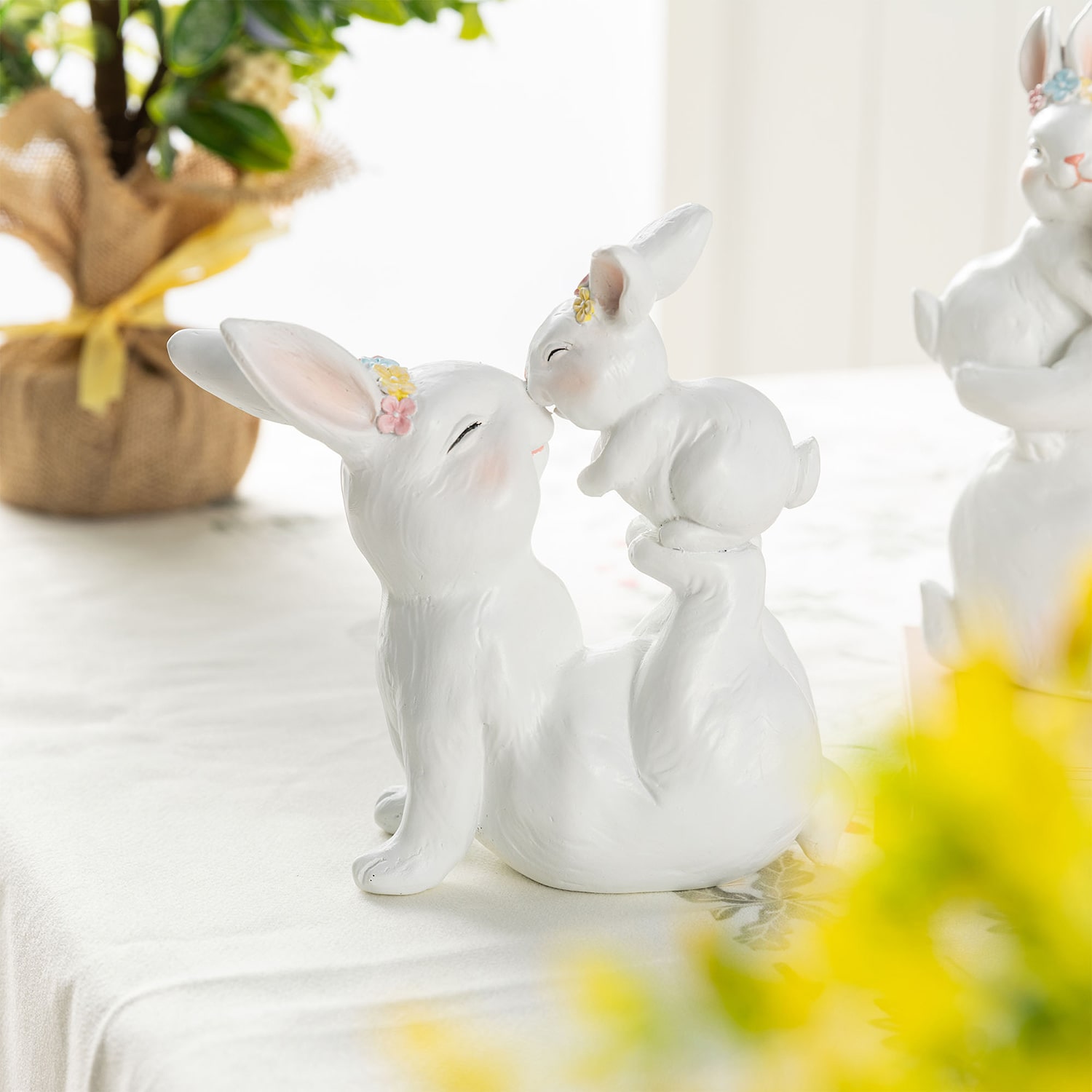 Glitzhome Bunny Mom And Baby Easter Tabletop Decor